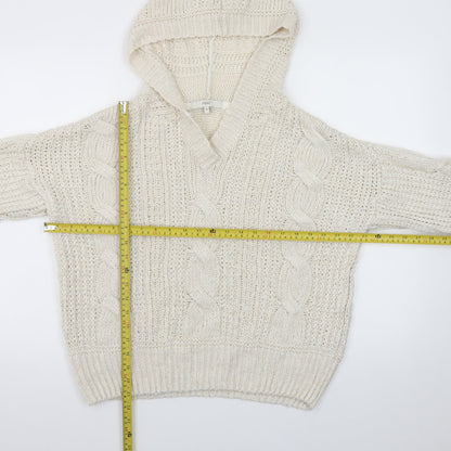 Next Women Ivory Hooded Chunky-Knit V-Neck Jumper Size 12