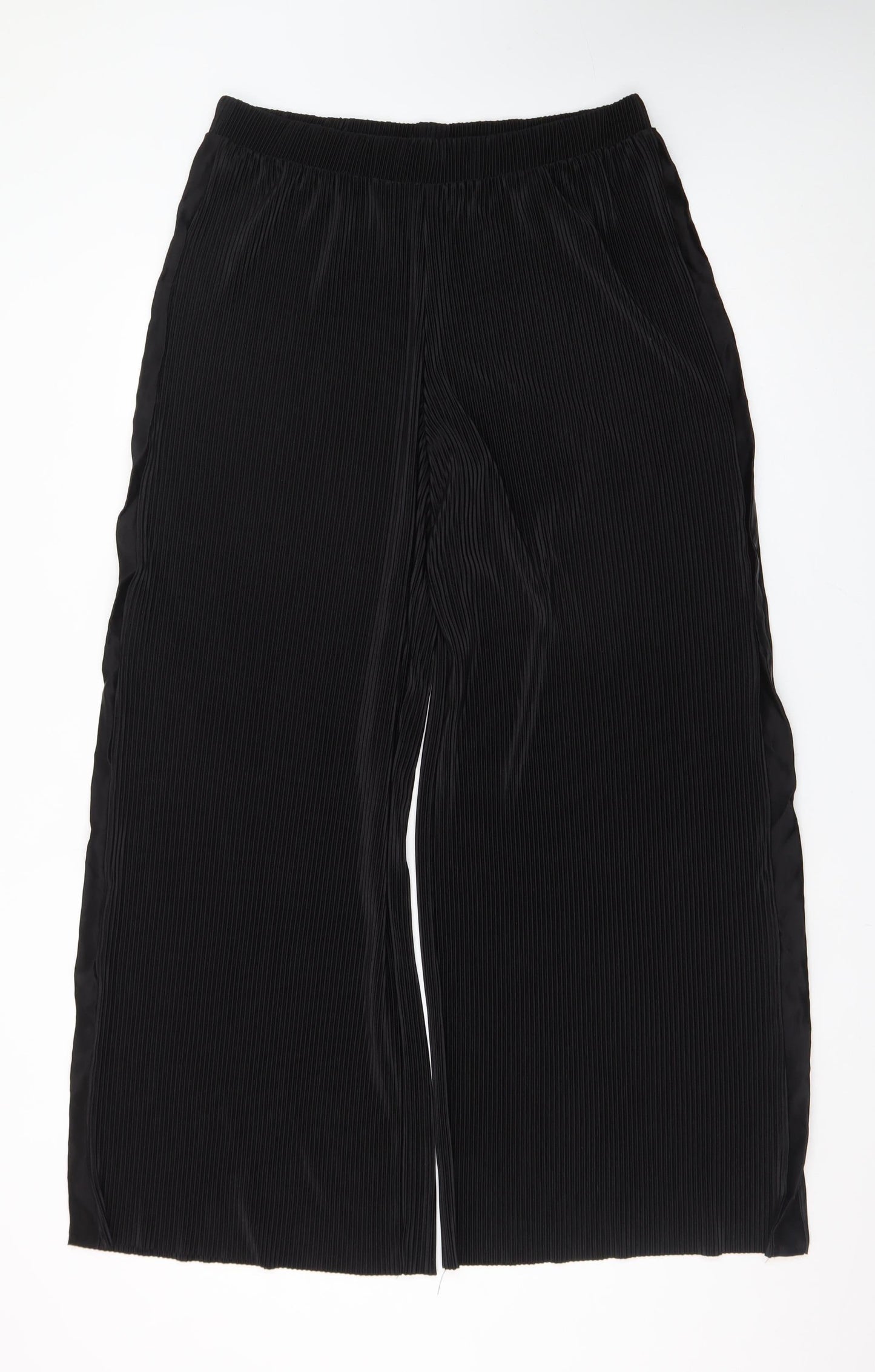 Zara Womens Black Wide-Leg Pleated Velvet Culottes Size L