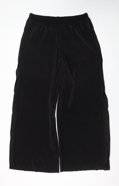 Zara Womens Black Wide-Leg Pleated Velvet Culottes Size L