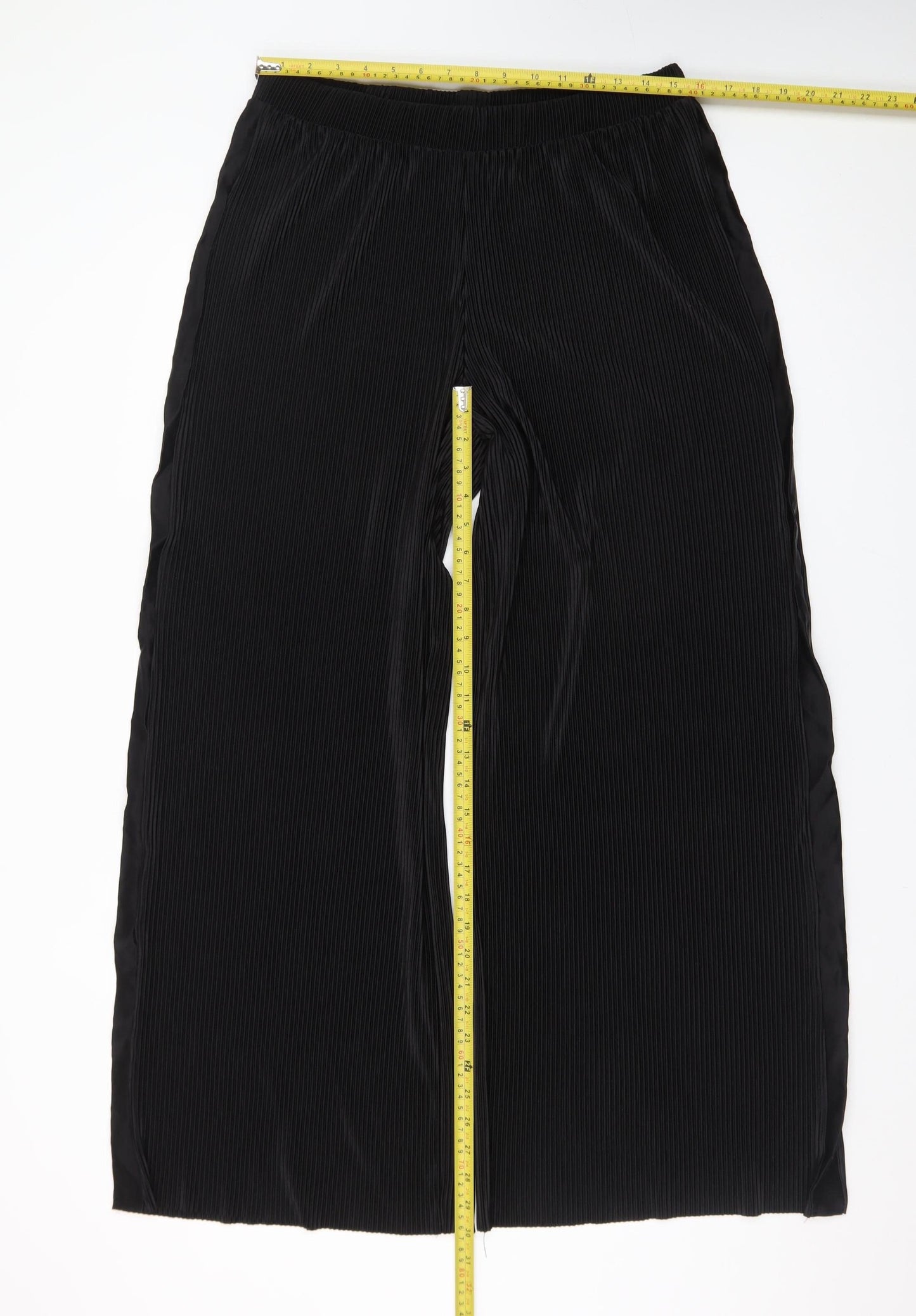 Zara Womens Black Wide-Leg Pleated Velvet Culottes Size L