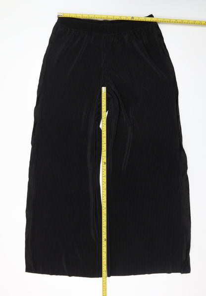 Zara Womens Black Wide-Leg Pleated Velvet Culottes Size L