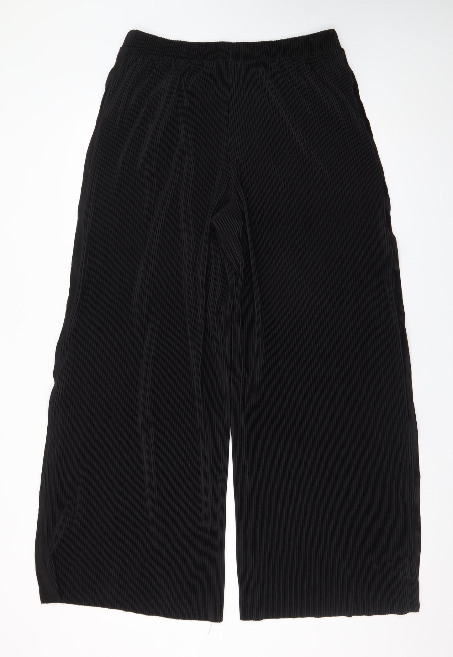 Zara Womens Black Wide-Leg Pleated Velvet Culottes Size L