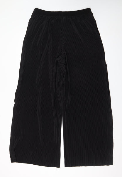 Zara Womens Black Wide-Leg Pleated Velvet Culottes Size L