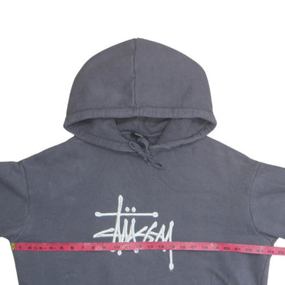 Stussy Men's Grey Pullover Hoodie S Graphic Logo Fleece Sweatshirt