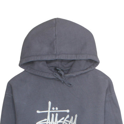 Stussy Men's Grey Pullover Hoodie S Graphic Logo Fleece Sweatshirt