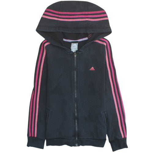 Adidas Women's Black Pink Striped Full Zip Hoodie Size M