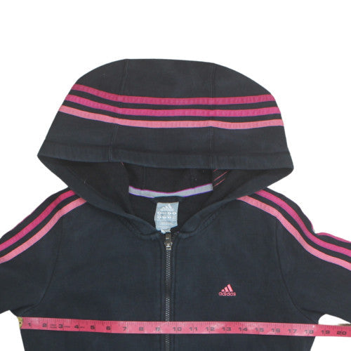 Adidas Women's Black Pink Striped Full Zip Hoodie Size M