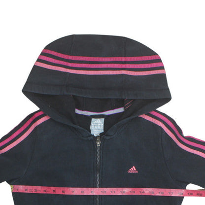Adidas Women's Black Pink Striped Full Zip Hoodie Size M