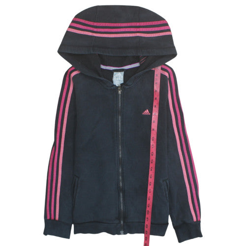 Adidas Women's Black Pink Striped Full Zip Hoodie Size M