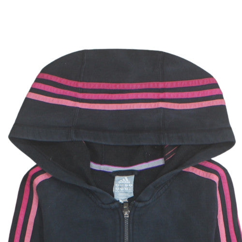 Adidas Women's Black Pink Striped Full Zip Hoodie Size M