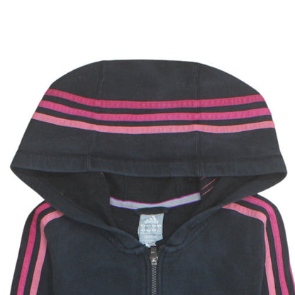 Adidas Women's Black Pink Striped Full Zip Hoodie Size M