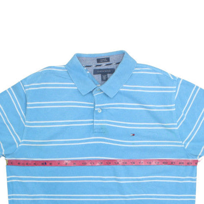Tommy Hilfiger Men's Blue Striped Cotton Polo Shirt XL