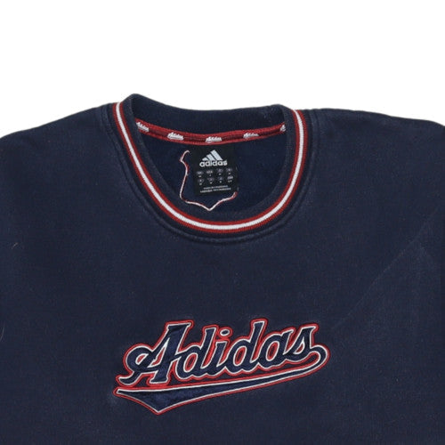 Adidas Men Blue Embroidered Crew Neck Pullover Sweatshirt M