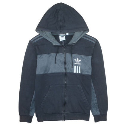 Adidas Men Black Grey Full Zip Hoodie Medium Hooded Sweatshirt