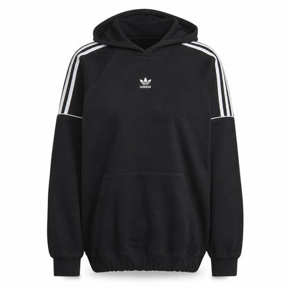 Adidas Womens Black XL Pullover Hoodie with Logo and Stripes