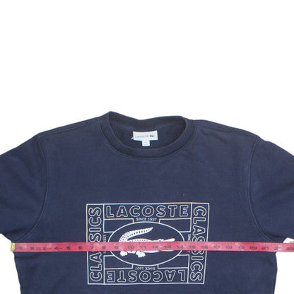 Lacoste Men's Blue Cotton Crew Neck Logo Pullover Sweatshirt M