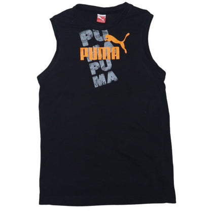 Puma Boys Black Sleeveless Tank Top 16 Years Graphic Sports Tee