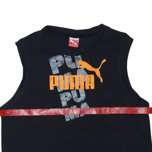 Puma Boys Black Sleeveless Tank Top 16 Years Graphic Sports Tee