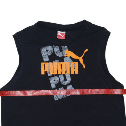 Puma Boys Black Sleeveless Tank Top 16 Years Graphic Sports Tee