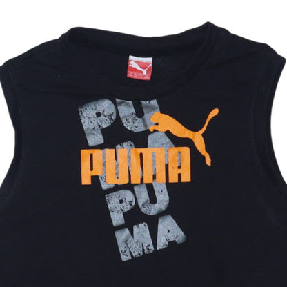 Puma Boys Black Sleeveless Tank Top 16 Years Graphic Sports Tee
