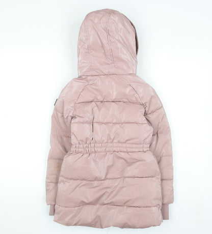 DKNY Girls Pink Hooded Puffer Coat 5-6 Years Winter Lined Jacket
