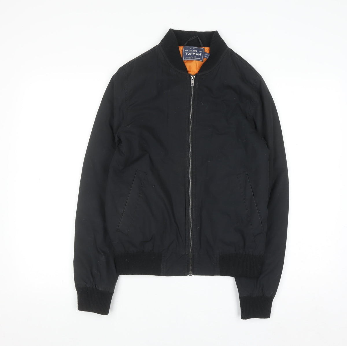 Topman Men's Black Bomber Jacket XS Cotton Zip Casual