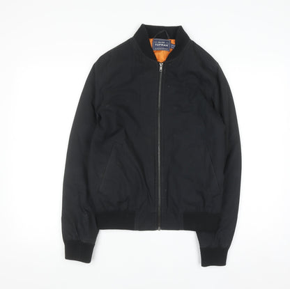 Topman Men's Black Bomber Jacket XS Cotton Zip Casual