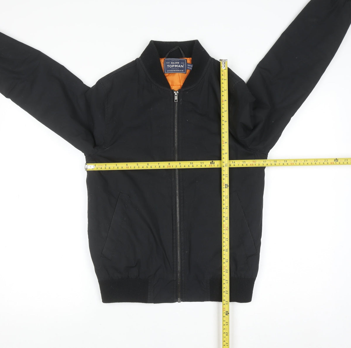 Topman Men's Black Bomber Jacket XS Cotton Zip Casual