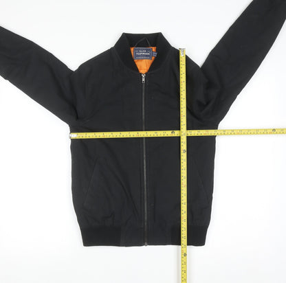 Topman Men's Black Bomber Jacket XS Cotton Zip Casual