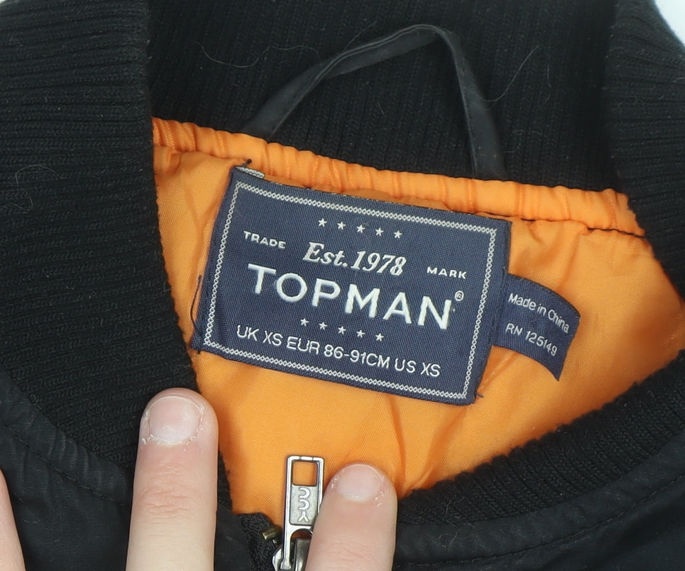 Topman Men's Black Bomber Jacket XS Cotton Zip Casual
