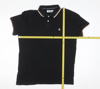 Original Penguin Men's Black Polo Shirt M Cotton Logo Trim
