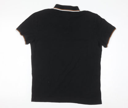 Original Penguin Men's Black Polo Shirt M Cotton Logo Trim