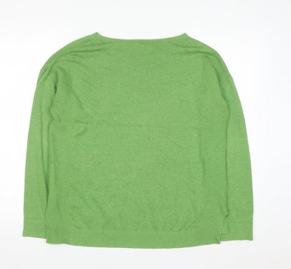 White Stuff Womens Green Cotton Blend Crew Neck Jumper Size 12
