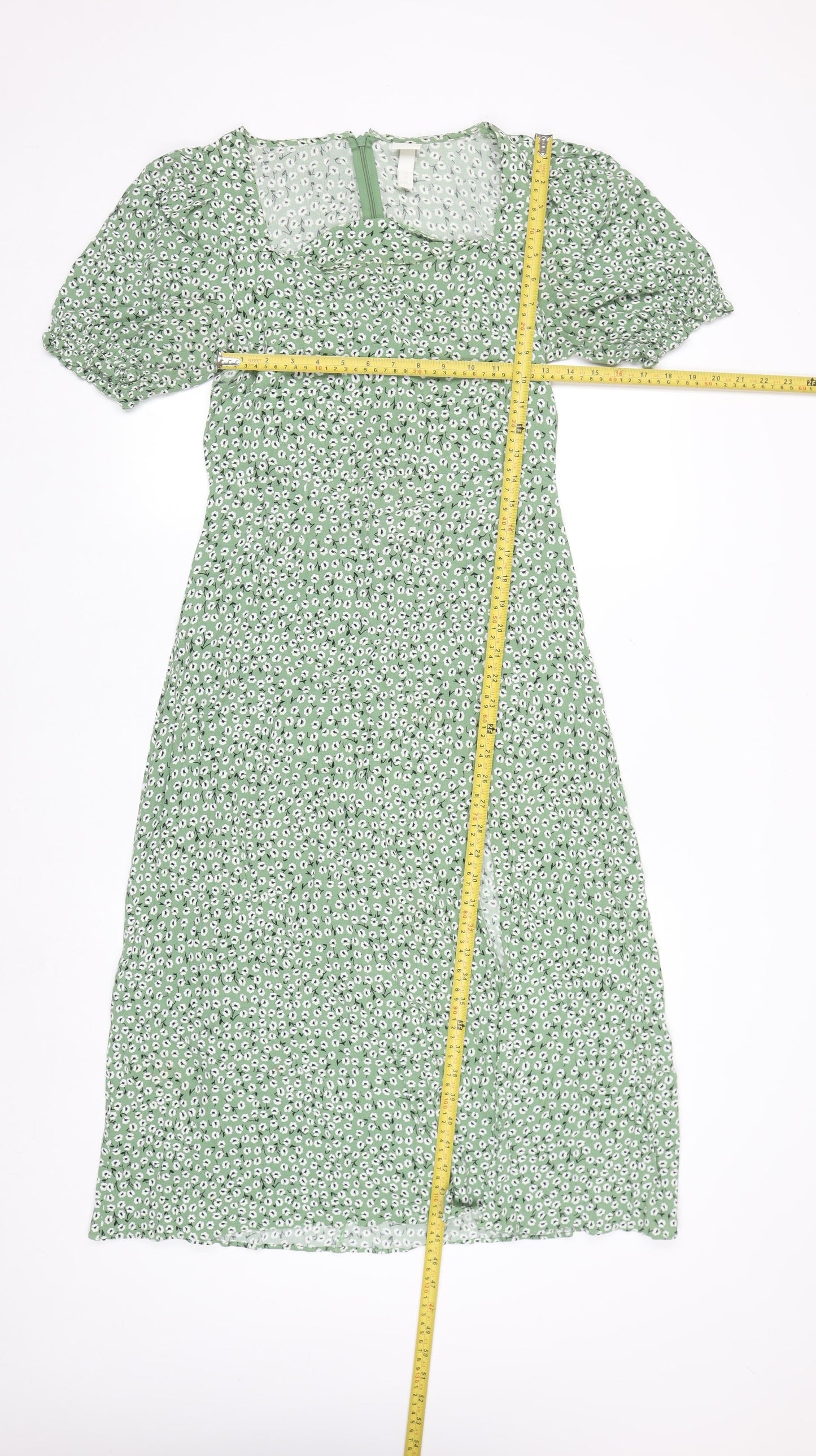 H&M Women Green Floral A-Line Midi Dress Size 10