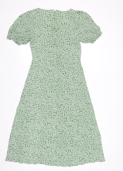 H&M Women Green Floral A-Line Midi Dress Size 10