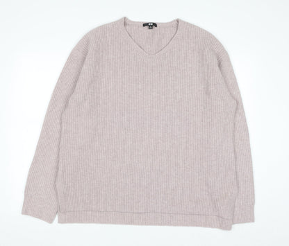 Uniqlo Women's Beige V-Neck Knit Jumper XL Wool Blend