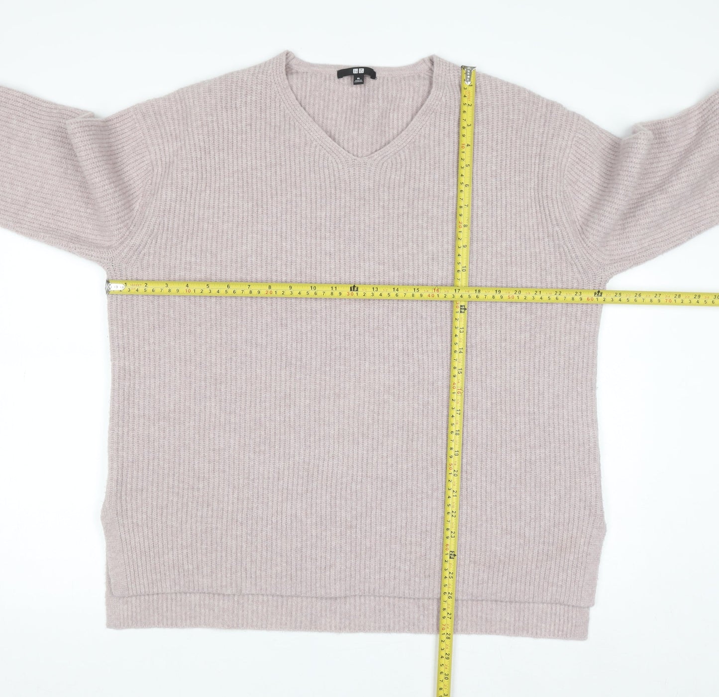 Uniqlo Women's Beige V-Neck Knit Jumper XL Wool Blend