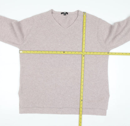 Uniqlo Women's Beige V-Neck Knit Jumper XL Wool Blend