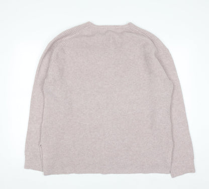 Uniqlo Women's Beige V-Neck Knit Jumper XL Wool Blend