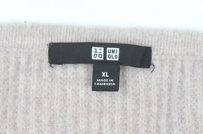 Uniqlo Women's Beige V-Neck Knit Jumper XL Wool Blend