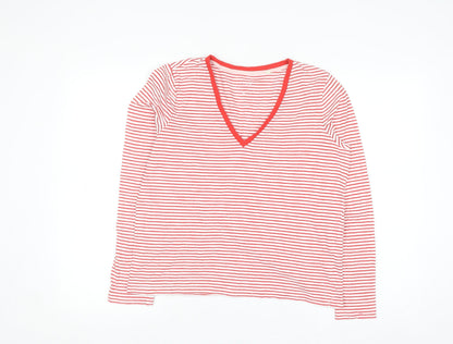 Boden Women's Red Striped V-Neck Long Sleeve Cotton T-Shirt Size M