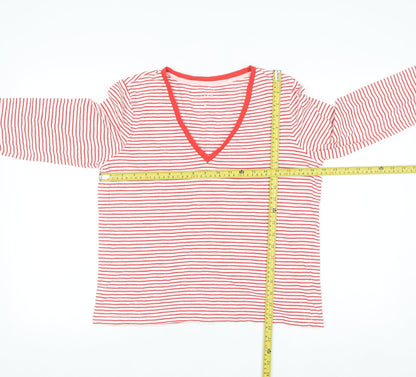 Boden Women's Red Striped V-Neck Long Sleeve Cotton T-Shirt Size M