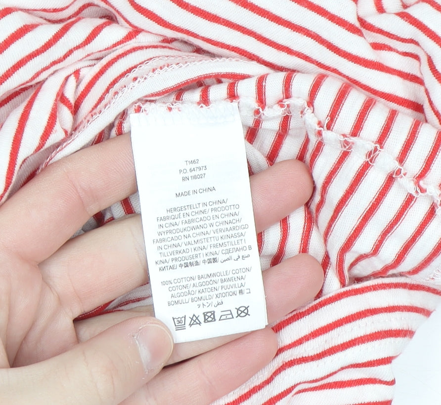 Boden Women's Red Striped V-Neck Long Sleeve Cotton T-Shirt Size M