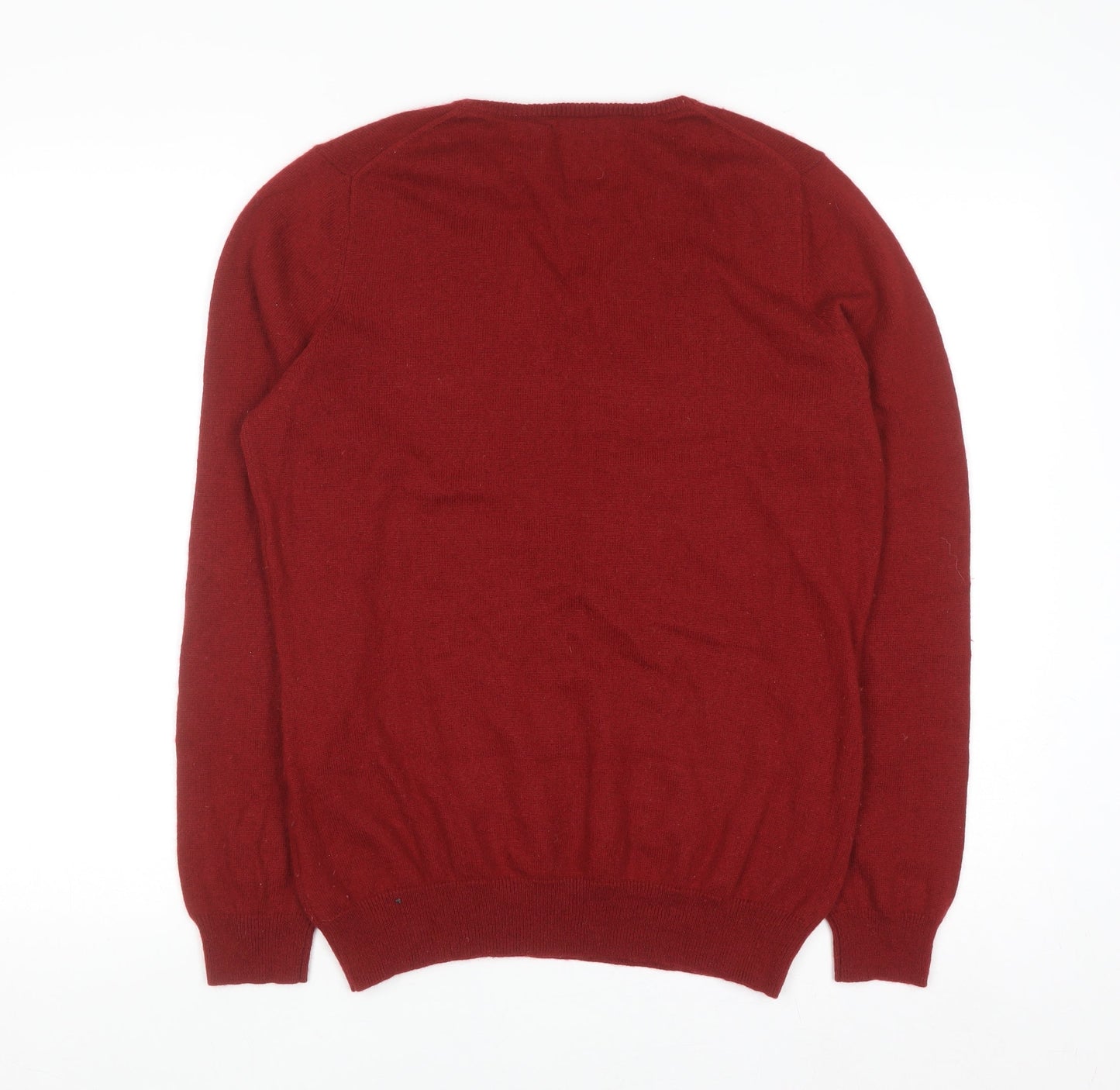 WoolOvers Men’s Red Merino Wool Cashmere V-Neck Jumper M