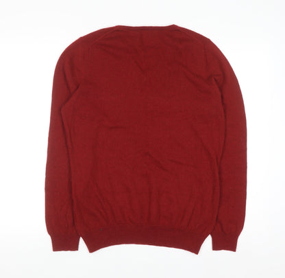 WoolOvers Men’s Red Merino Wool Cashmere V-Neck Jumper M