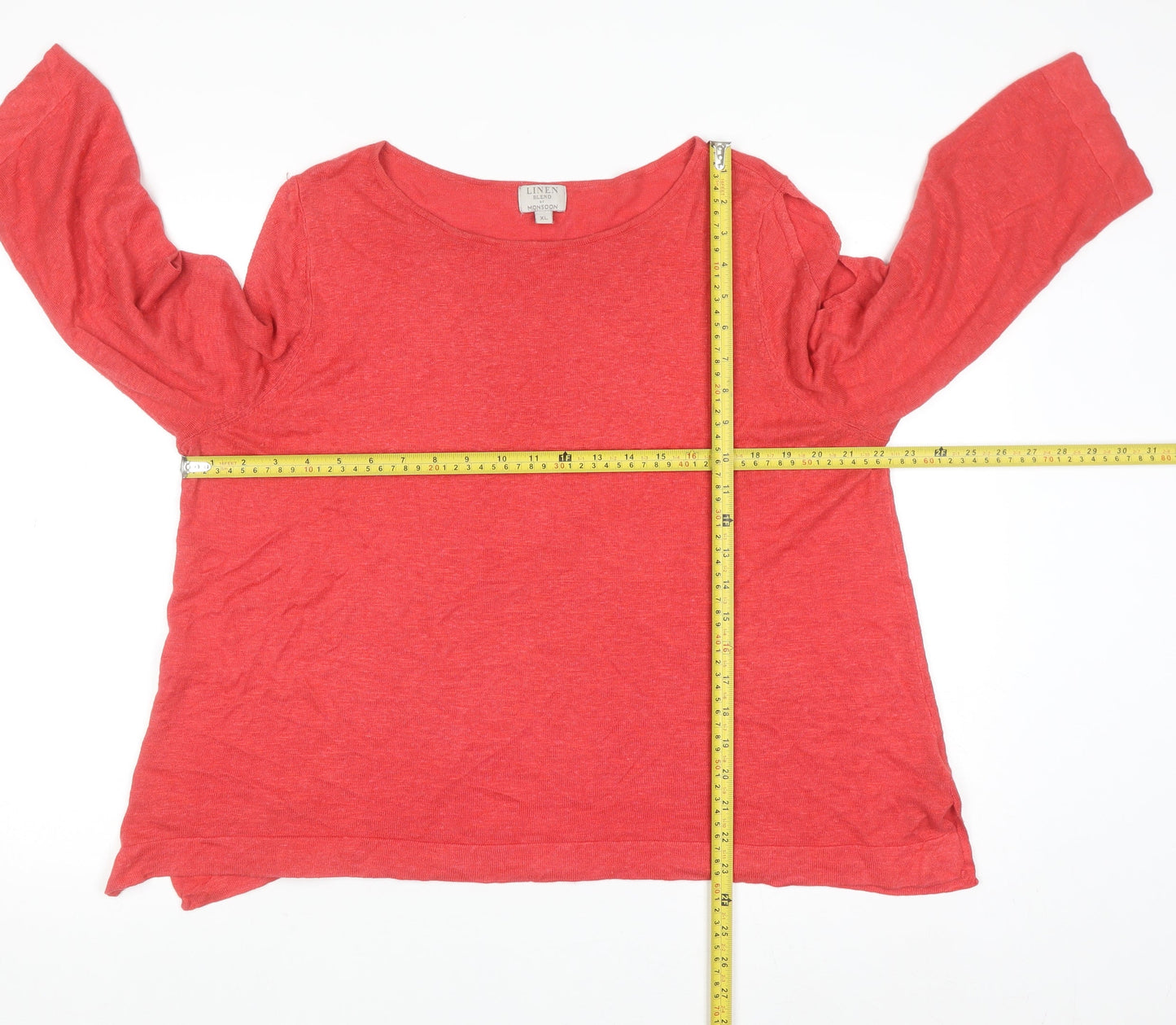 Monsoon Women Red Linen Blend Relaxed Fit XL Pullover Jumper