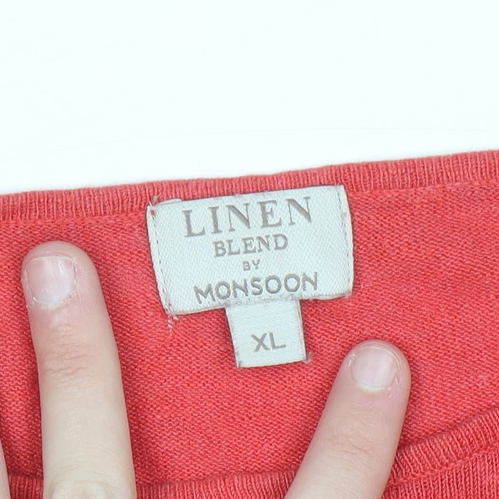 Monsoon Women Red Linen Blend Relaxed Fit XL Pullover Jumper