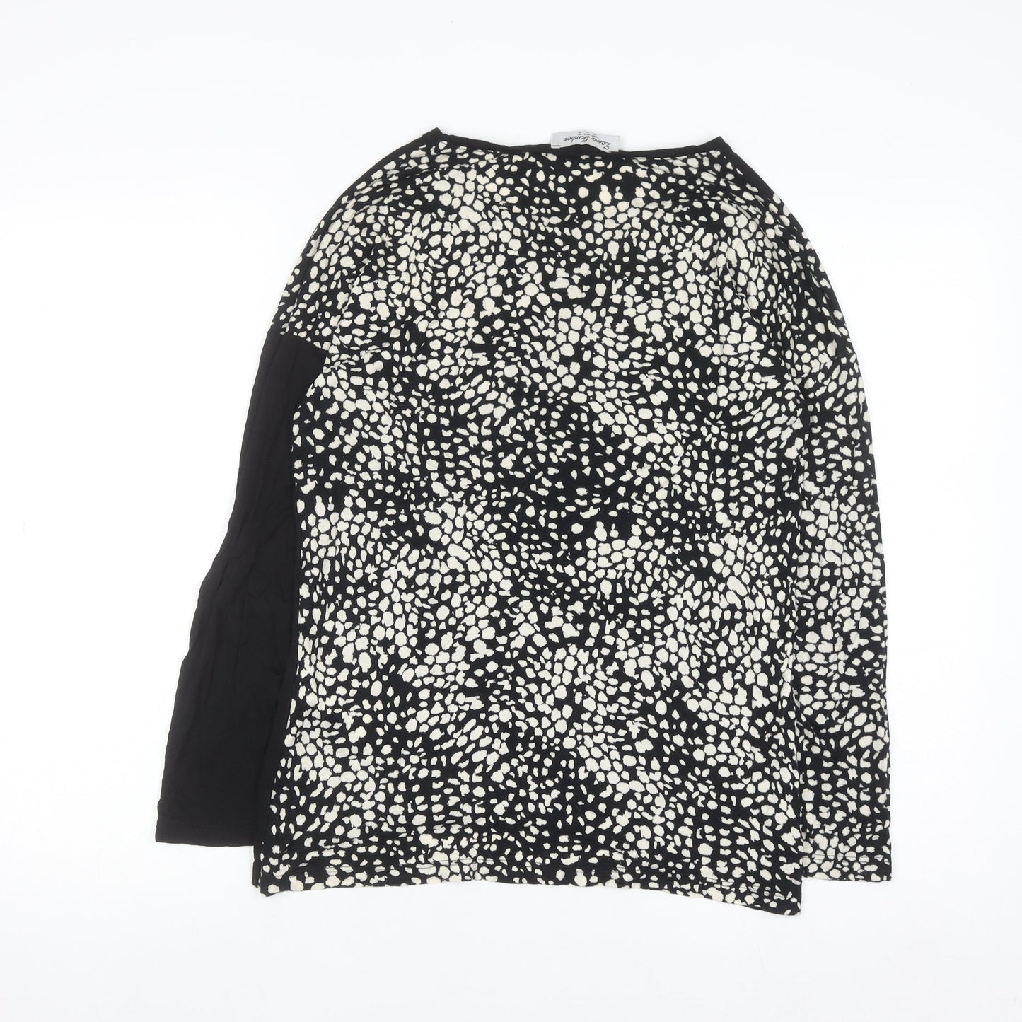 Zarra Gembos Womens Black Leopard Embroidered Cotton Jersey Long Sleeve T-Shirt Size 10