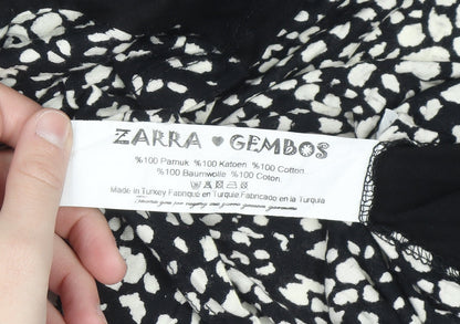 Zarra Gembos Womens Black Leopard Embroidered Cotton Jersey Long Sleeve T-Shirt Size 10