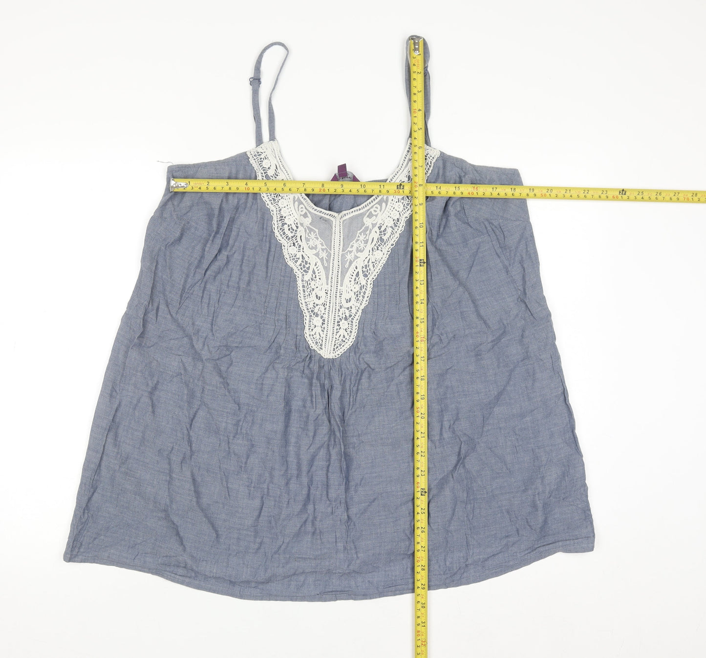 New Look Inspire Blue Cotton Lace V-Neck Camisole Top Size 18